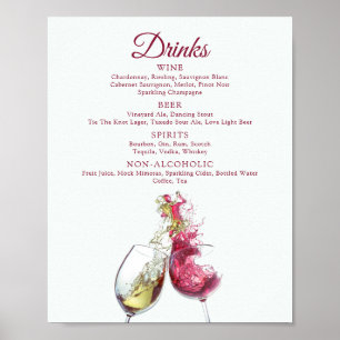 Drinks Elegant Red and White Vin Dance Bröllop Poster