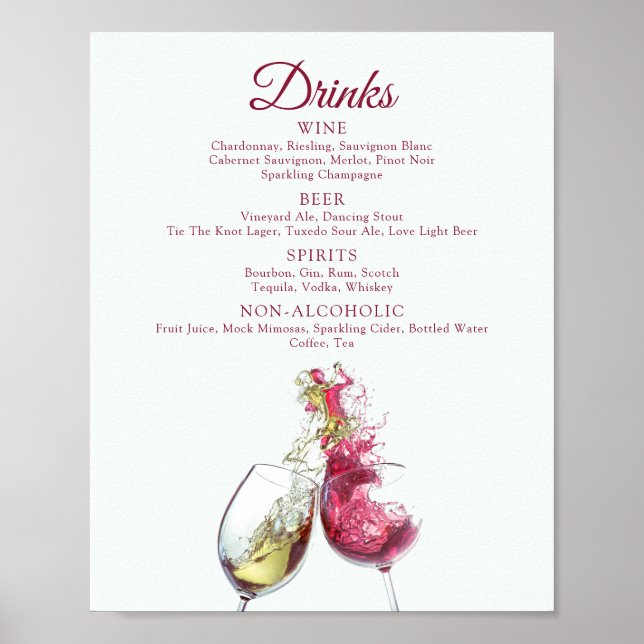 Drinks Elegant Red and White Vin Dance Bröllop Poster (Framsidan)