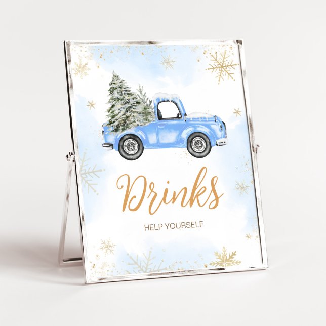Drinks från Winter Blue Lastbil Poster (Blue Baby It's Cold Outside Baby Shower Drinks Sign)