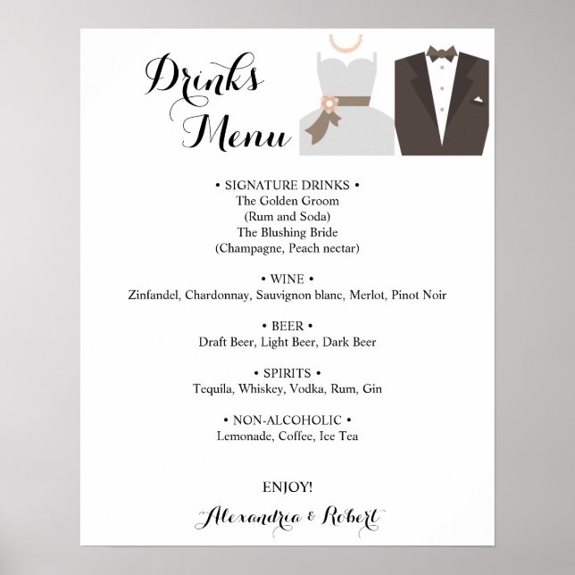 Drinks Menu Bride & Groom Möhippa Bröllop Poster (Framsidan)