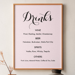 Drinks Menu Bröllop Rosa Poster