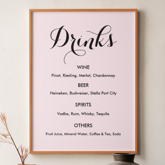 Drinks Menu Bröllop  Rosa Poster (Skapare uppladdad)