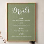 Drinks Menu Bröllop Sage Grönt Poster<br><div class="desc">Drinks Pub Menu-teckenbanderollen Poster med gröntens bakgrund för bröllop,  repetitionsmiddag,  möhippa,  förlovning eller liknande tillfälle. Ta en titt i vår butikssamling nedan för matchande artiklar. Om du behöver en annan form,  pappra stil,  väljer du samma alternativ under Anpassa den här mallen.</div>