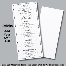 Drinks Menu Card - Black White Infinity Scroll, Meny
