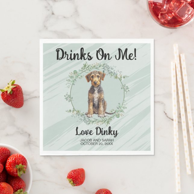 Drinks On Me! Airedale Terrier Hund Foto Pappersservett (Insitu)