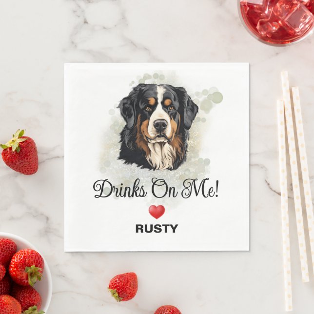 Drinks on Me Bernese Mountain Dog Pappersservett (Insitu)