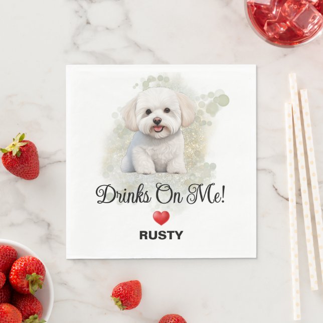 Drinks on Me Bichon Frise Bröllop Pappersservett (Insitu)