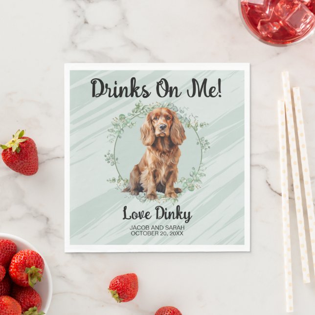 Drinks On Me! Cocker Spaniel Hund Foto Bröllop Pappersservett (Insitu)
