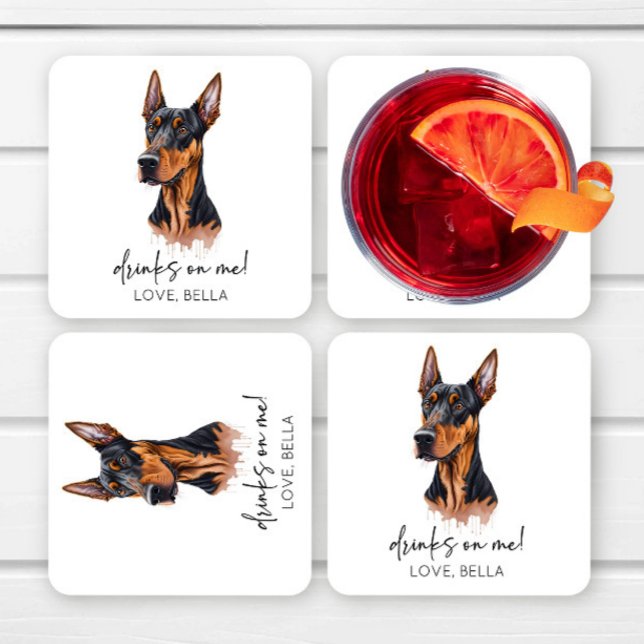 Drinks On Me! Dobermann Hund Bröllop Underlägg Papper Kvadrat (Skapare uppladdad)