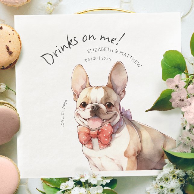 Drinks On Me Fransk Bulldog Akvarell Kul Hund Pappersservett (Skapare uppladdad)