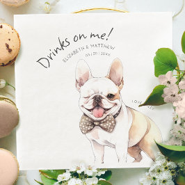 Drinks On Me Fransk Bulldog Akvarell Kul Hund Pappersservett