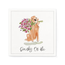 Drinks on Me Golden Retriever Hund Art Flowers