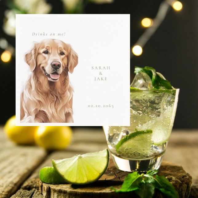 Drinks on Me Golden Retriever Pet Wedding  Pappersservett (Skapare uppladdad)