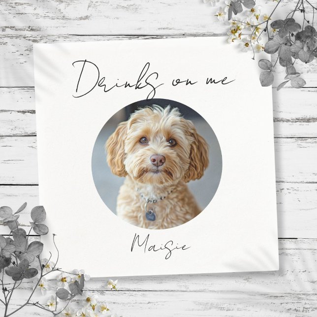Drinks On Me Husdjursfoto Bröllop Pappersservett (Drinks On Me Pet Dog Photo Wedding Napkins)