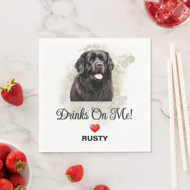 Drinks on Me Newfoundland Dog Photo Pappersservett (Insitu)