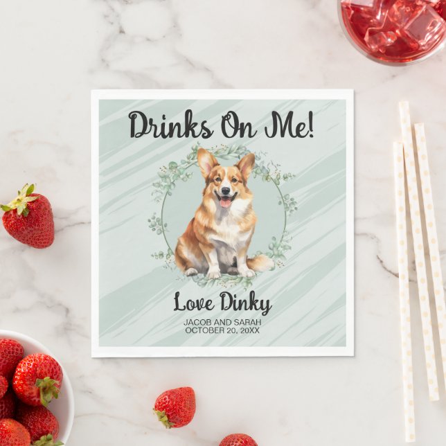 Drinks On Me! Pembroke Welsh Corgi Foto Pappersservett (Insitu)
