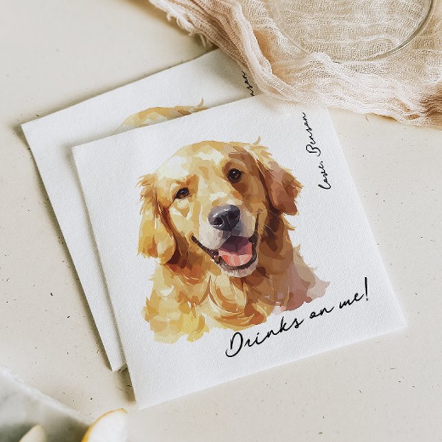 Drinks on Me Pet Golden Retriever Bröllop Napkins Pappersservett (Skapare uppladdad)