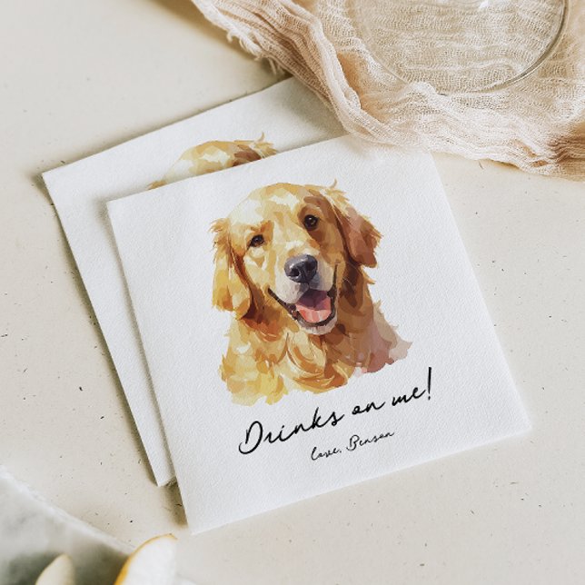 Drinks on Me Pet Golden Retriever Bröllop Napkins Pappersservett (Skapare uppladdad)