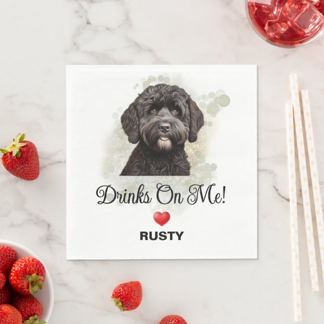 Drinks on Me Portuguese Waterdog Wedding Pappersservett (Insitu)
