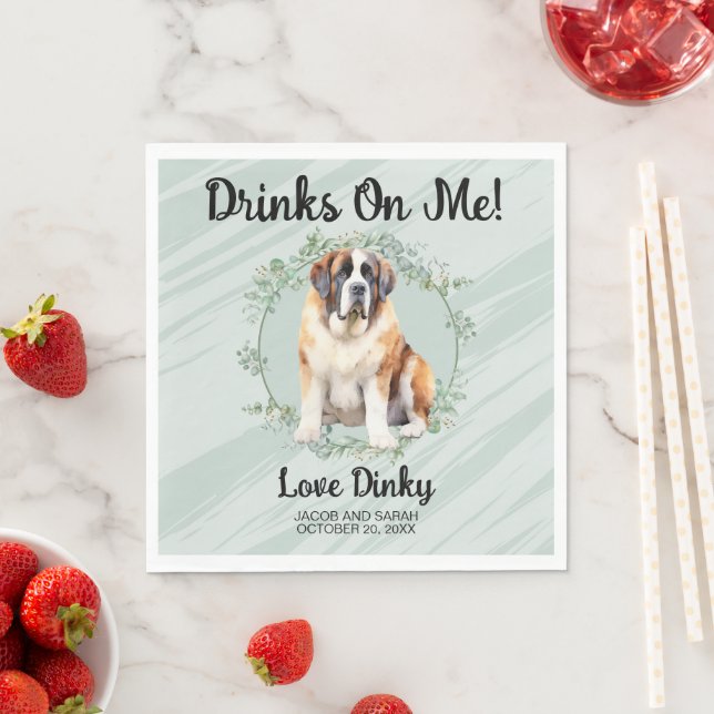 Drinks On Me! Saint Bernard Hund bröllop husdjur Pappersservett (Insitu)