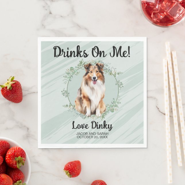 Drinks On Me! Shetland Sheepdog bröllop husdjur Pappersservett (Insitu)