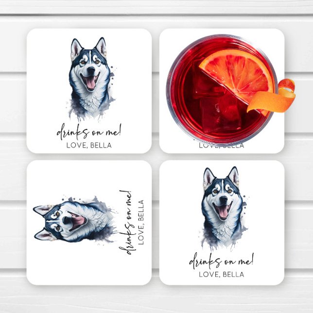 Drinks On Me! Siberisk Husky Hund Bröllop Underlägg Papper Kvadrat (Skapare uppladdad)