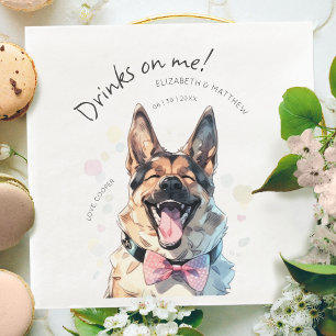 Drinks On Me Tysk Schäferhund Akvarell Kul Hund Pappersservett