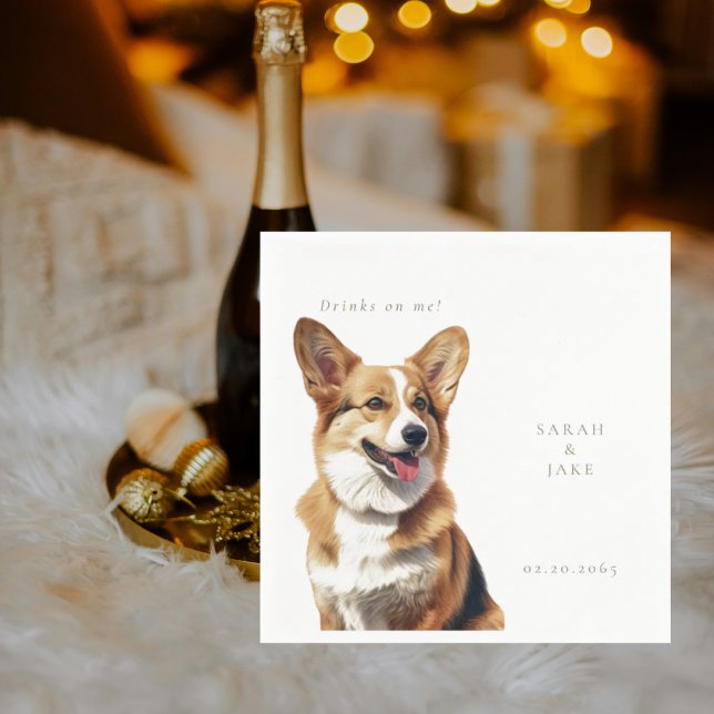 Drinks on Me Welsh Corgi Pet Wedding  Pappersservett (Skapare uppladdad)
