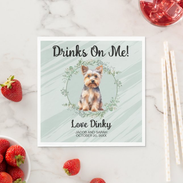 Drinks On Me! Yorkshire Terrier Hund Foto Pappersservett (Insitu)