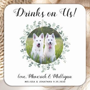 Drinks on US Open Pub Eucalyptus Photo Pet Bröllop Underlägg Papper Kvadrat