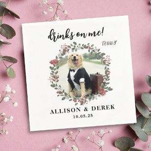 Drinks på mig Söt djur mall Hund Foto Bröllop Pappersservett