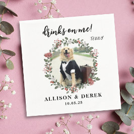 Drinks på mig | Söt djur mall Hund Foto Bröllop Pappersservett