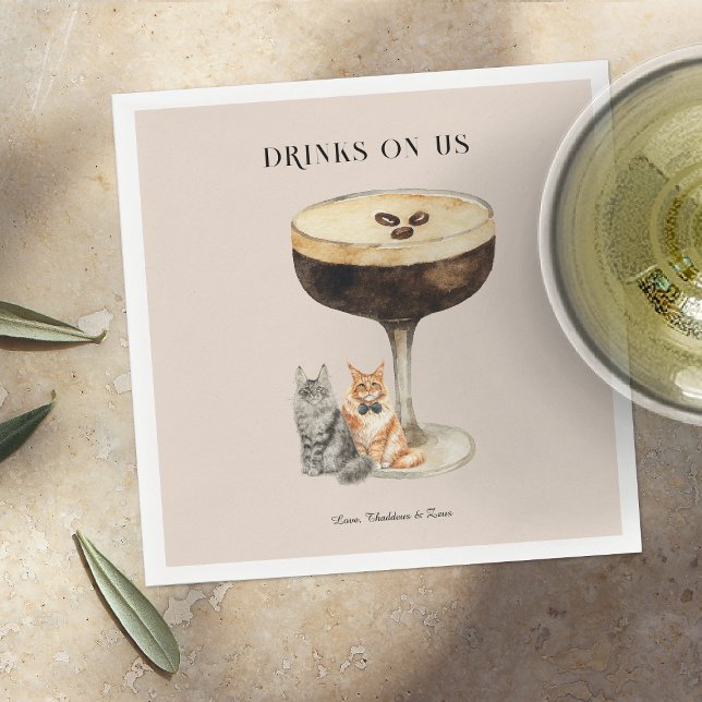 Drinks På Vår Bekostnad | Söta Husdjurs Kattbröllo Pappersservett (Skapare uppladdad)