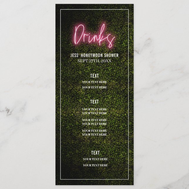 Drinks Party Shower Wedding Menu Meny (Framsida)