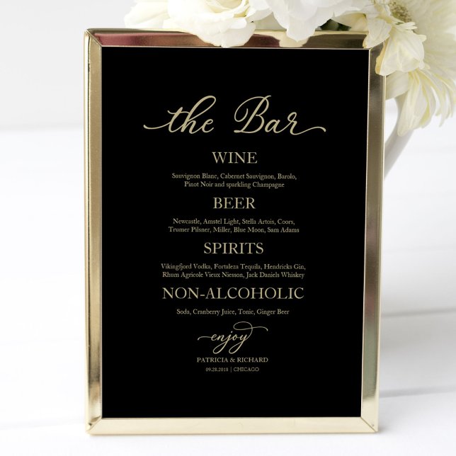 Drinks Pub Guld Calligraphy Black Bröllop Poster (Skapare uppladdad)