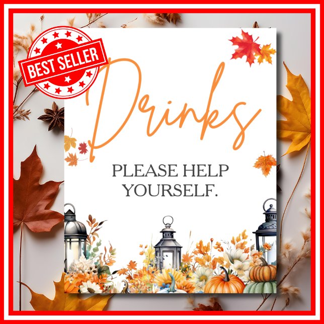 DRINKS SIGN EN liten Pumpkin Baby Shower Poster (DRINKS SIGN A Little Pumpkin is on the Way Fall Autumn Baby Shower Poster )