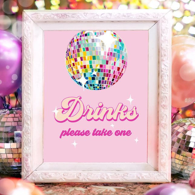 Drinks Table Disco Ball Retro Groovy Birthday Poster (Skapare uppladdad)