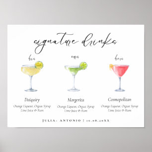 Drinks-tecken för Modern Namnteckning Bröllop Cock Poster