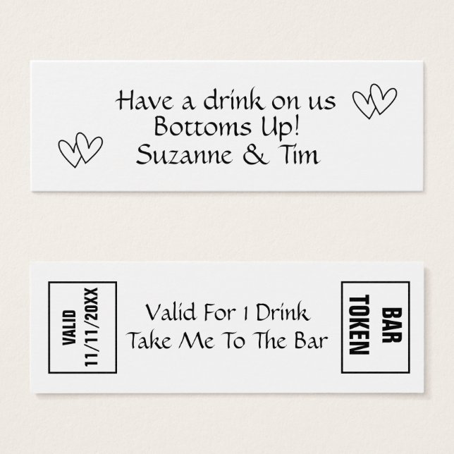 Drinks token - drick på oss! Bröllop, Party Litet Visitkort (Framsida & baksida)