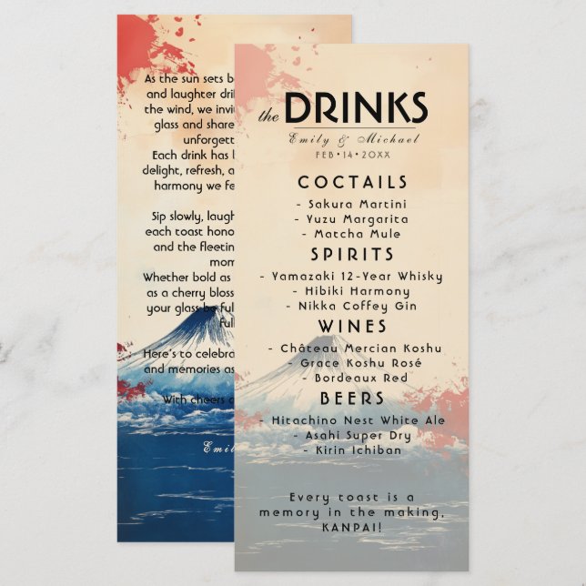 Drinks + underbar text Japonesque Harmony med Fuji Meny (Fram/baksida)