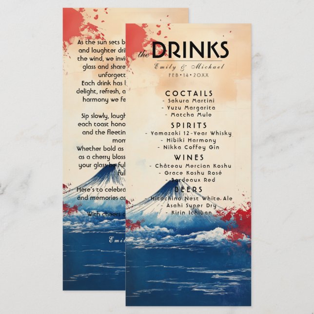 Drinks + underbar text Japonesque Harmony med Fuji Meny (Fram/baksida)