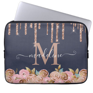 Drip Girly Glam i Monogram Ro Guld Glitter Laptop Fodral