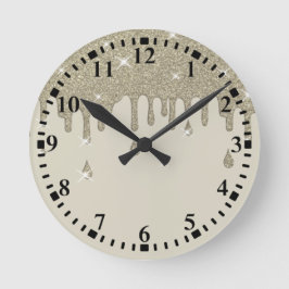 Drip Glitter Effekt och miniatyrdiagram i silver Rund Klocka
