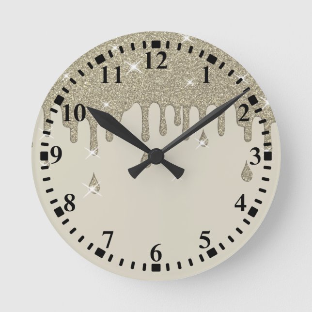 Drip Glitter Effekt och miniatyrdiagram i silver Rund Klocka (Framsida)