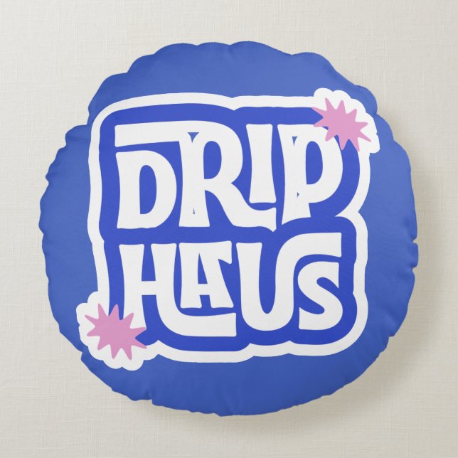 Drip Haus – Retro Lekfull Logotyp Rund Kudde (Framsidan)