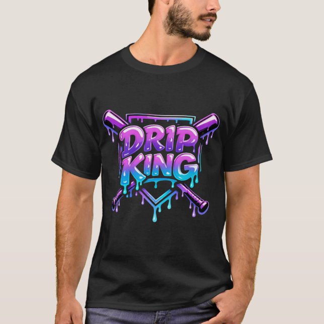 Drip King Baseball Typografi T Shirt (Framsida)