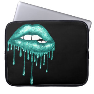 DRIPANDE LÄPPAR AV TEAL GRÖNT GLITTER LAPTOP FODRAL