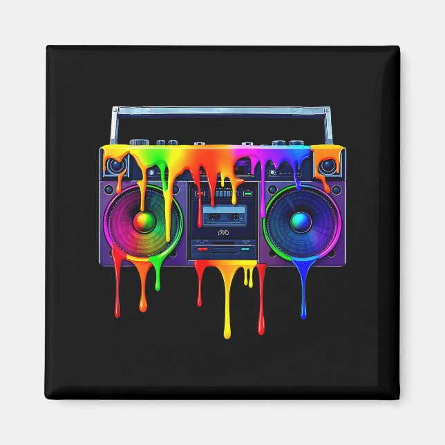 Dripng Paint Boombox Funny Old School 80s Music Hi Magnet (Framsidan)
