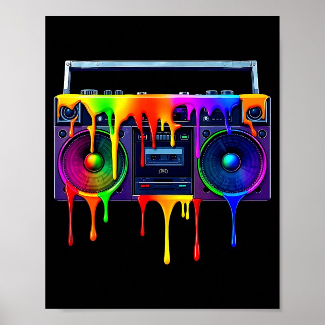 Dripng Paint Boombox Funny Old School 80s Music Hi Poster (Framsidan)