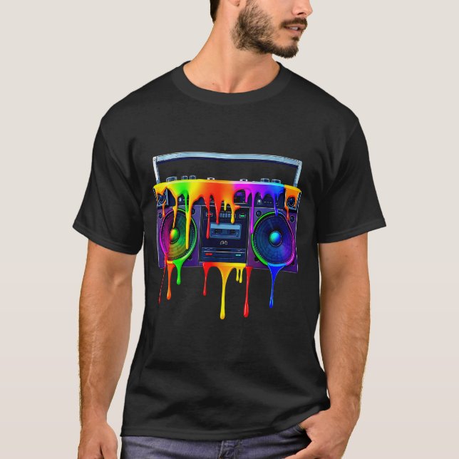 Dripng Paint Boombox Funny Old School 80s Music Hi T Shirt (Framsida)